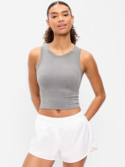 Seamless Fitted High-Neck Crop Top - Heather Gray