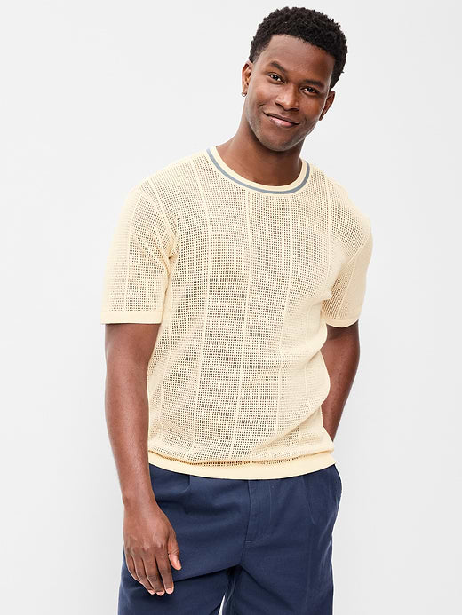 Relaxed Mesh-Knit T-Shirt - White Lilies