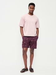 Linen-Blend Jogger Shorts -- 7-inch inseam - Purple Paisley