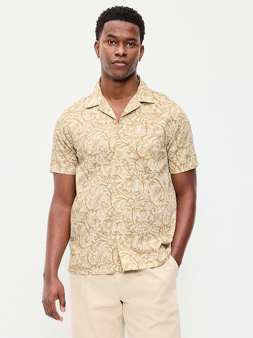 Short-Sleeve Camp Shirt - Khaki Paisley