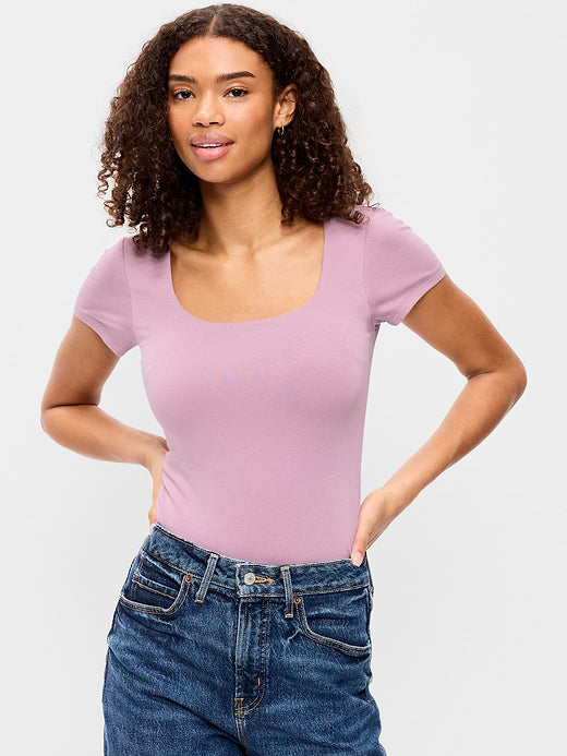 Hug Double-Layer Scoop-Neck Top - Rose Dawn
