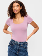 Hug Double-Layer Scoop-Neck Top - Rose Dawn