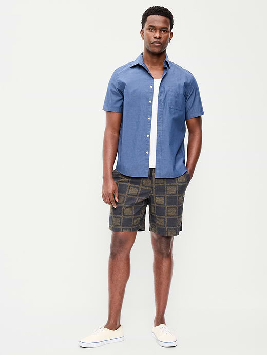 Linen-Blend Jogger Shorts -- 7-inch inseam - Black Squares