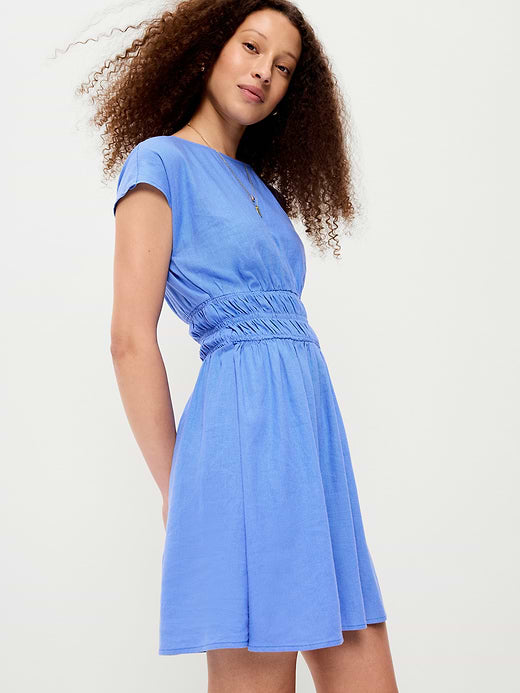 Smocked-Bodice Fit & Flare Mini Dress - Cloisonne