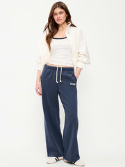 High-Waisted Fleece Wide-Leg Sweatpants - Dusk Navy