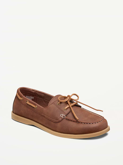 Faux-Suede Boat Shoes for Men - Cognac Brown