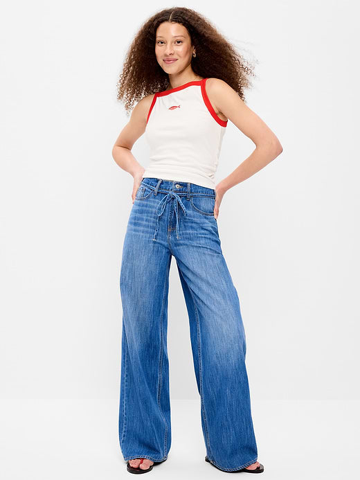 High-Waisted Drapey Wide-Leg Jeans - Celestine