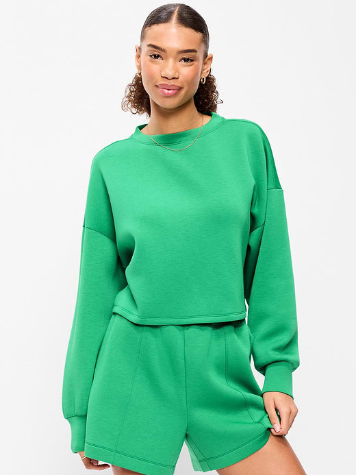 Bounce Fleece Crew-Neck Cropped Sweatshirt - Green Mangrove