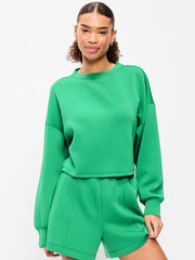 Bounce Fleece Crew-Neck Cropped Sweatshirt - Green Mangrove