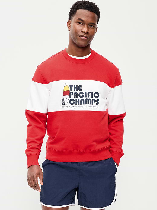 Loose Color-Block Crew-Neck Sweatshirt - Red Buttons