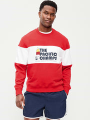 Loose Color-Block Crew-Neck Sweatshirt - Red Buttons