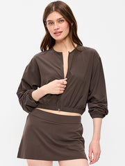 Zip-Front Cropped Tennis Jacket - Black Coffee