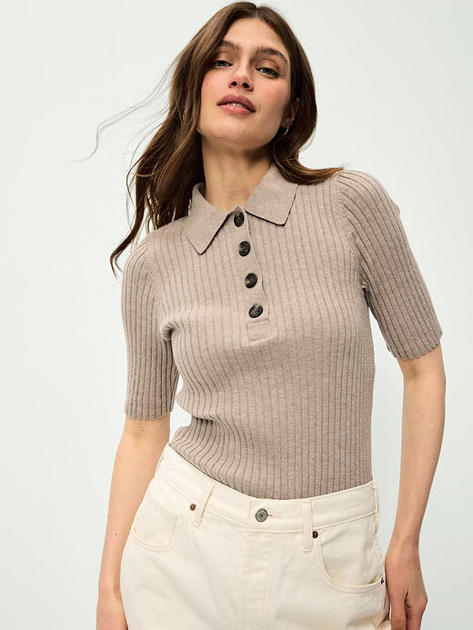 Short-Sleeve Ribbed Polo - Mushroom