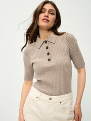 Short-Sleeve Ribbed Polo - Mushroom