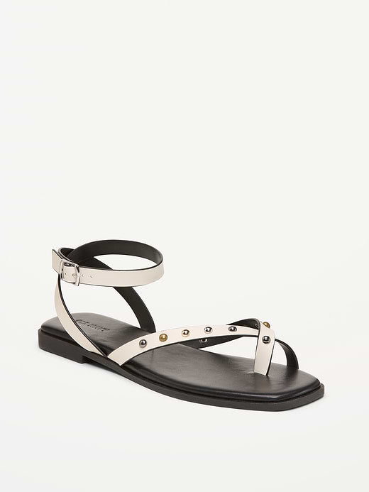 Studded Toe-Strap Sandals - Bone