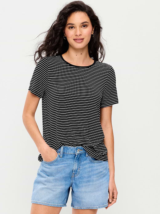 Luxe Crew-Neck T-Shirt - Black/White Stripe
