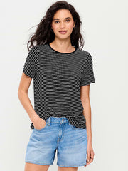 Luxe Crew-Neck T-Shirt - Black/White Stripe