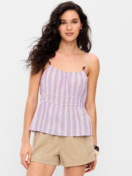 Fitted Smocked Tank Top - Purple Stripe