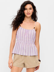 Fitted Smocked Tank Top - Purple Stripe