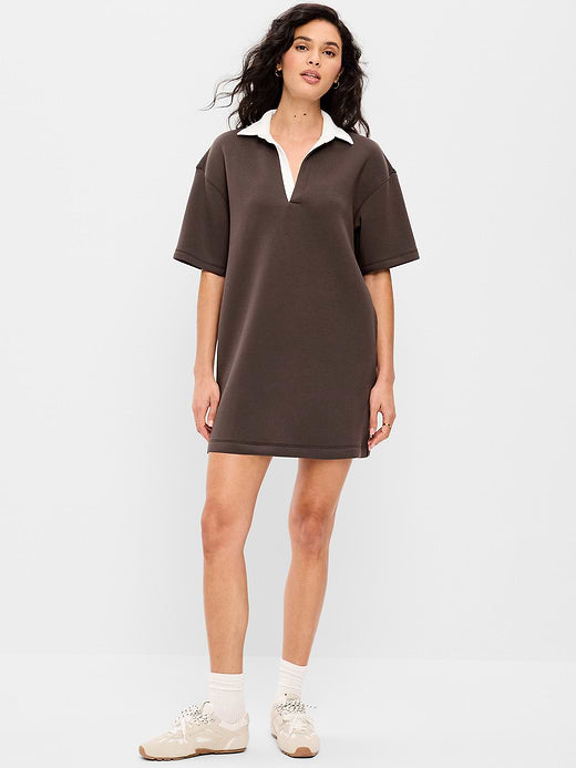 Bounce Fleece Short-Sleeve Polo Dress - Black Coffee