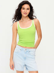 First-Layer Ribbed Scoop-Neck Tank Top - Green Sprout
