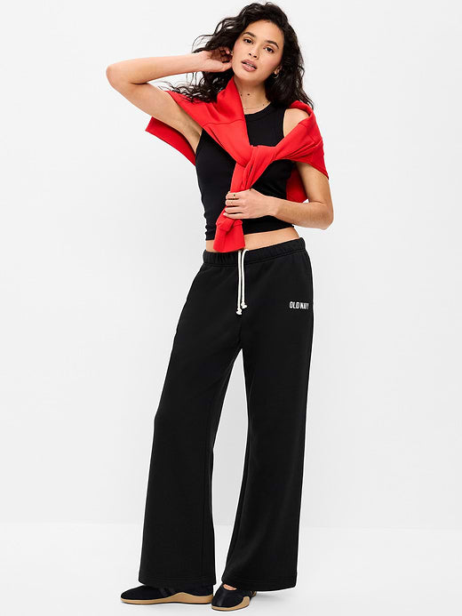 High-Waisted Fleece Wide-Leg Sweatpants - Black Jack