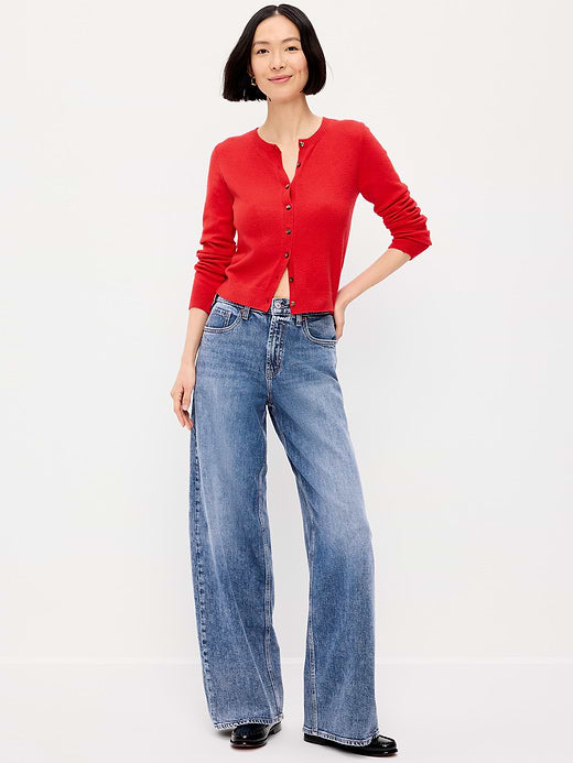 High-Waisted Baggy Wide-Leg Stretch Jeans - Larkspur