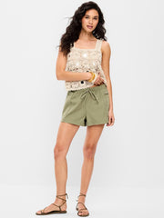 High-Waisted Pull-On Utility Shorts - Dried Grasses