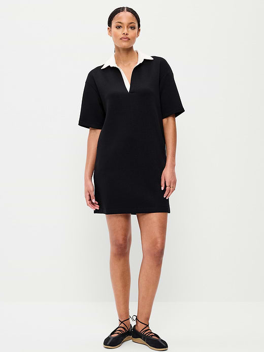 Bounce Fleece Short-Sleeve Polo Dress - Black Jack