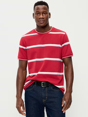 Crew-Neck Pique T-Shirt - Red Stripes