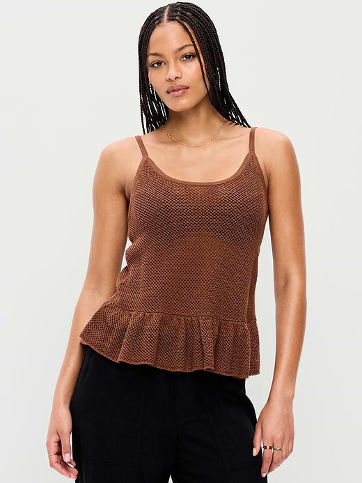 Metallic Peplum Tank Top - Coco de mer
