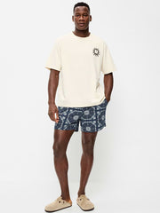 Linen-Blend Jogger Shorts -- 5-inch inseam - Navy Blue