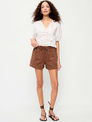 High-Waisted Pull-On Utility Shorts - Coco de mer