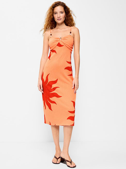 Beaded-Strap Beach Midi Dress - Orange