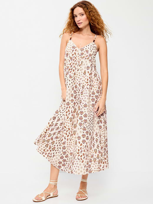 Sleeveless Boho Maxi Dress - White Floral