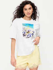 Short-Sleeve Loose Graphic T-Shirt - White Lilies