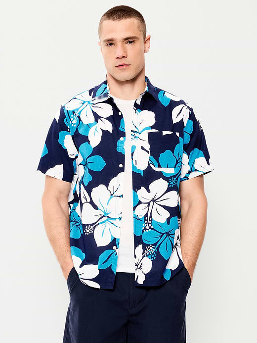 Classic Fit Everyday Shirt - Navy Hibiscus