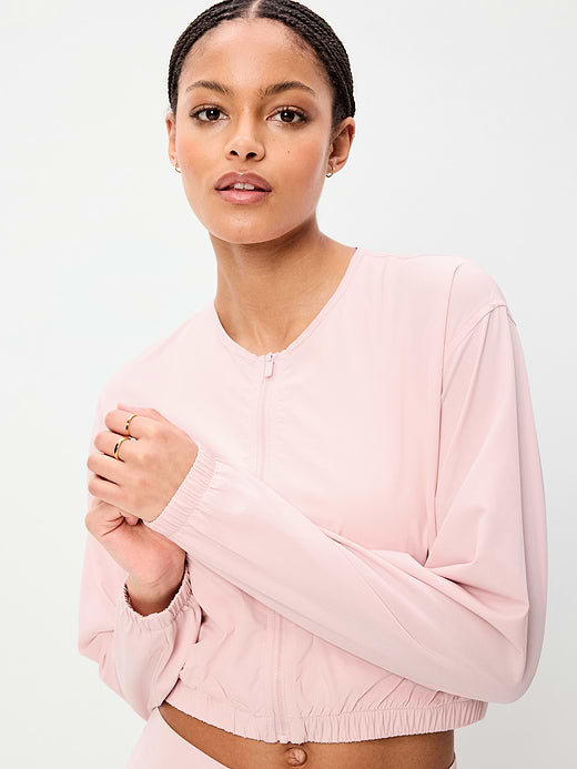 Zip-Front Cropped Tennis Jacket - Fairytale Rose