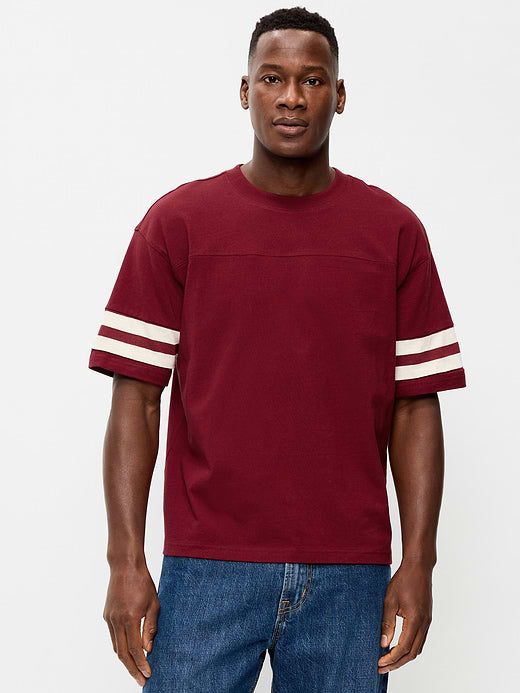 Heavyweight Short-Sleeve Football-Style T-Shirt - Scarlet Fire