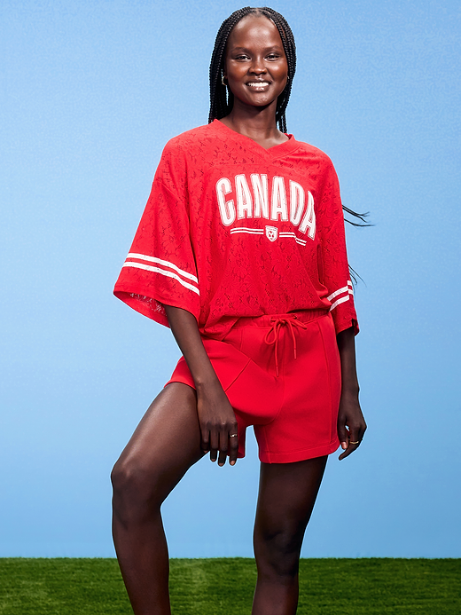 FIFA World Cup 26™ Canada Boxy Lace V-Neck T-Shirt for Women - Canada