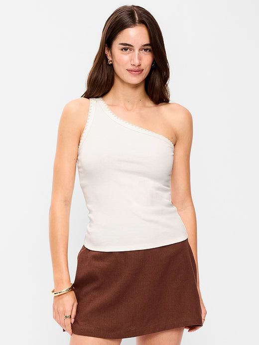 Ribbed One-Shoulder Tank Top - Sea Salt