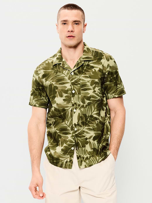 Short-Sleeve Camp Shirt - Green Palm Leaf