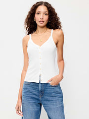 Button-Front Cami Tank Top - White Lilies