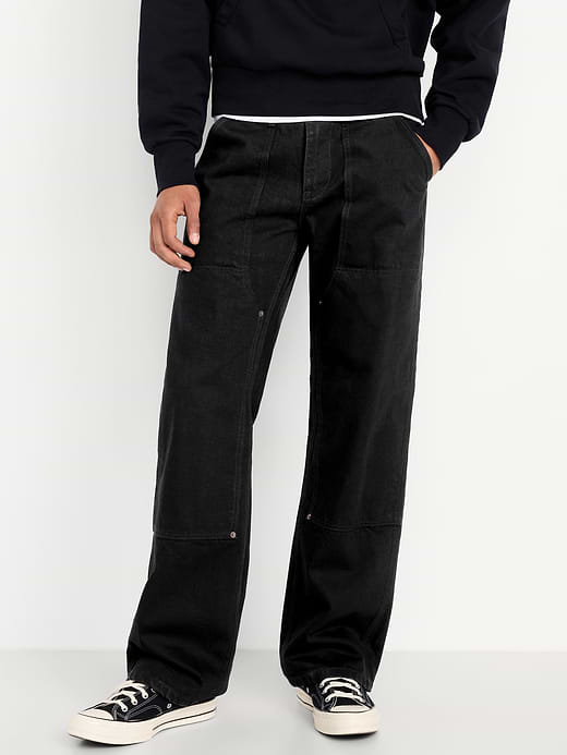 90s Baggy Double-Knee Carpenter Jeans - Black Wash