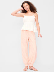 Mid-Rise Linen-Blend Cinched-Ankle Pants - Peach Gelato