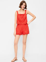 High-Waisted Lace-Trim Shorts - Moonfish Orange