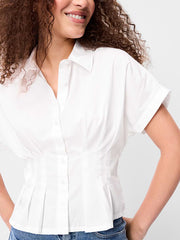 Slim-Waisted Button-Down Shirt - White Lilies