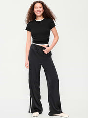 High-Waisted Satin Track Pants - Black Jack