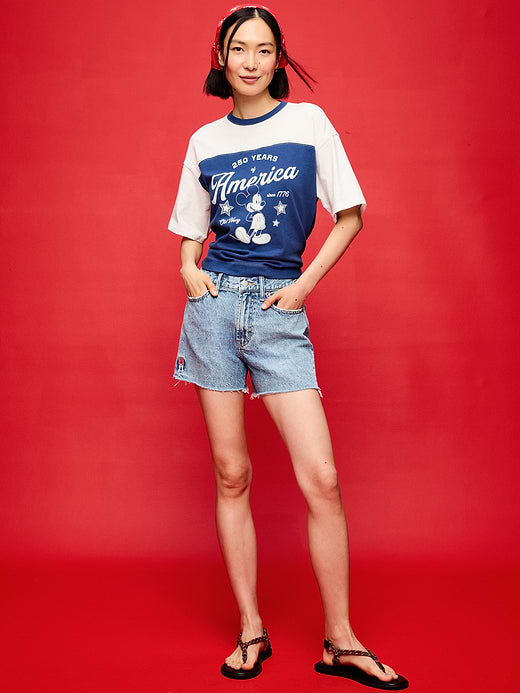 Old Navy x Disney Minnie Mouse High-Waisted OG Jean Cut-Off Shorts-- 4-inch inseam for Women - Fireworks Embroidery