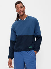 V-Neck Pullover Windbreaker - Pacific Blue